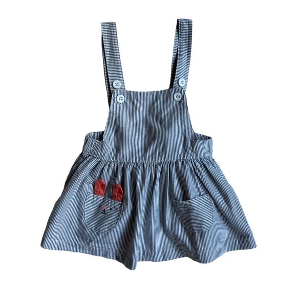 Cat & Jack Baby Girls Jumper Overall Dress Stripes & Bunny 6-9 Months‎ EUC - Picture 1 of 7